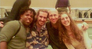 Victor Wooten, willi, Jeff Coffin, and Katrina the Ballerina after the Flecktones 2002 Waikiki show